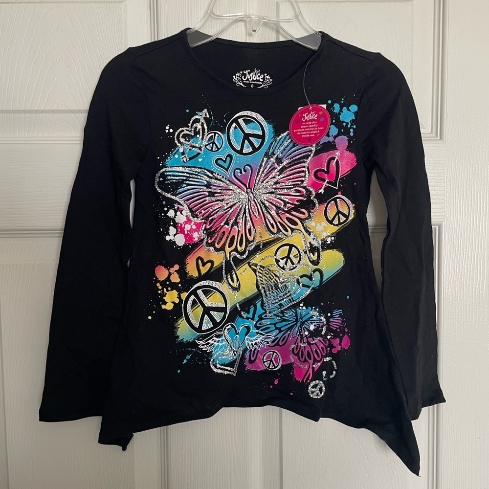 Black Long Sleeve Kids Shirt with Colorful Butterfly Design